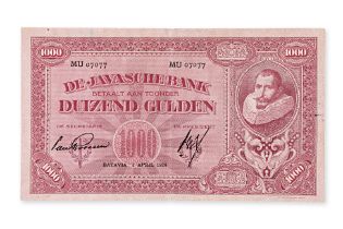 NETHERLANDS INDIES DE JAVASCHE BANK 1000 GULDEN 1926