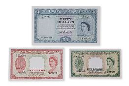 MALAYA & BRITISH BORNEO 5; 10; 50 DOLLARS 1953 (3)