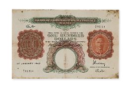 MALAYA, GEORGE VI 100 DOLLARS 1942
