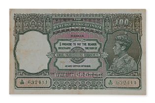 RESERVE BANK OF INDIA GEORGE VI 100 RUPEES 1943