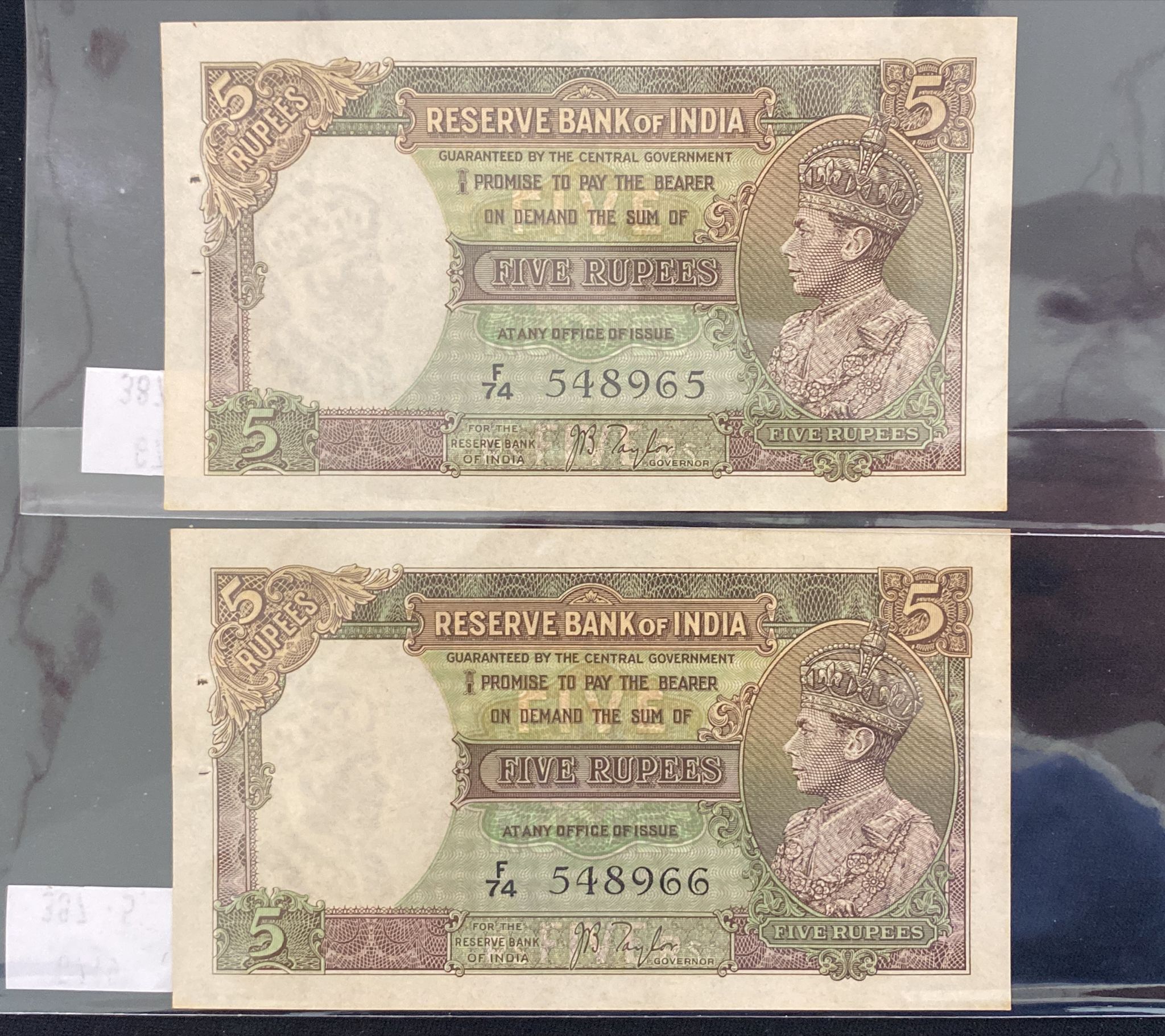 BRITISH INDIA GEORGE VI 5 RUPEES; 10 RUPEES 1937, 1943 (5) - Image 10 of 11