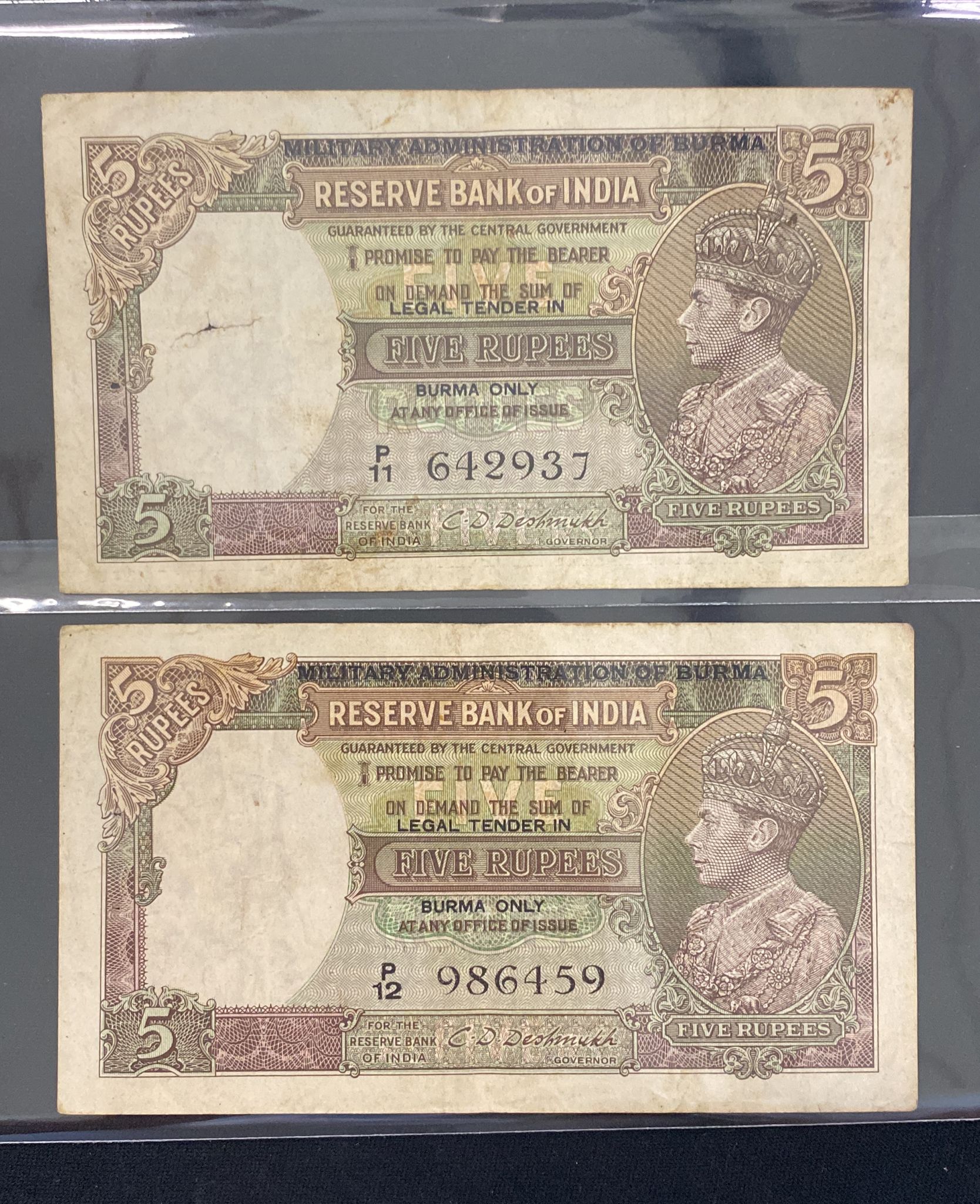 RESERVE BANK OF INDIA BURMA 1; 5; 10 RUPEES 1937-1944 (14) - Image 15 of 21