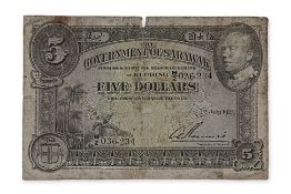 SARAWAK CHARLES BROOKE 5 DOLLARS 1929