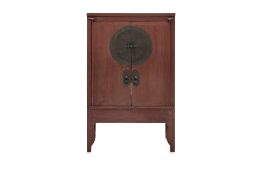 A CHINESE RED LACQUER ELM CABINET