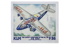 A VINTAGE KLM F36 FOKKER TRAVEL POSTER CIRCA 1934