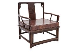 A CHINESE HARDWOOD LOW ARMCHAIR