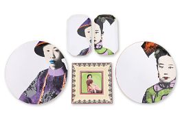 A SET OF SHANGHAI TANG EMPRESS AND PUYI PLATES AND TRAYS