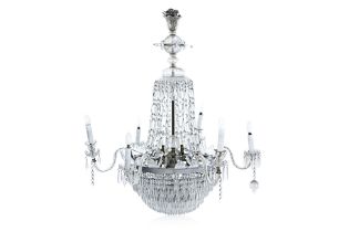 A VERY LARGE CUT GLASS SIX LIGHT CHANDELIER