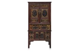 A TALL LACQUERED AND GILT WOOD CHINESE CABINET
