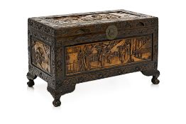 A CARVED AND CAMPHOR LINED CHEST