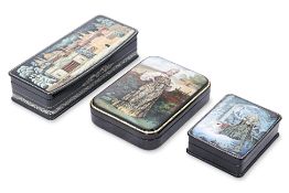 A GROUP OF THREE RUSSIAN LACQUER BOXES