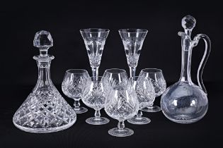 A GROUP OF GOOD QUALITY CUT TABLE GLASS AND DECANTERS