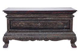 A SOUTHEAST ASIAN GLASS INSET LOW TRUNK