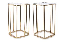 A PAIR OF CARACOLE GILT METAL AND GLASS SIDE TABLES