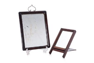 A CHINESE HARDWOOD WALL MIRROR AND A VANITY MIRROR