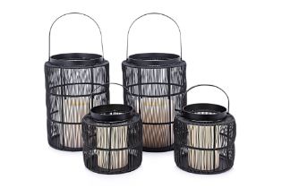 A SET OF CRATE & BARREL METALLIC LANTERNS