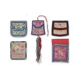 FIVE CHINESE SILK EMBROIDERED PURSES