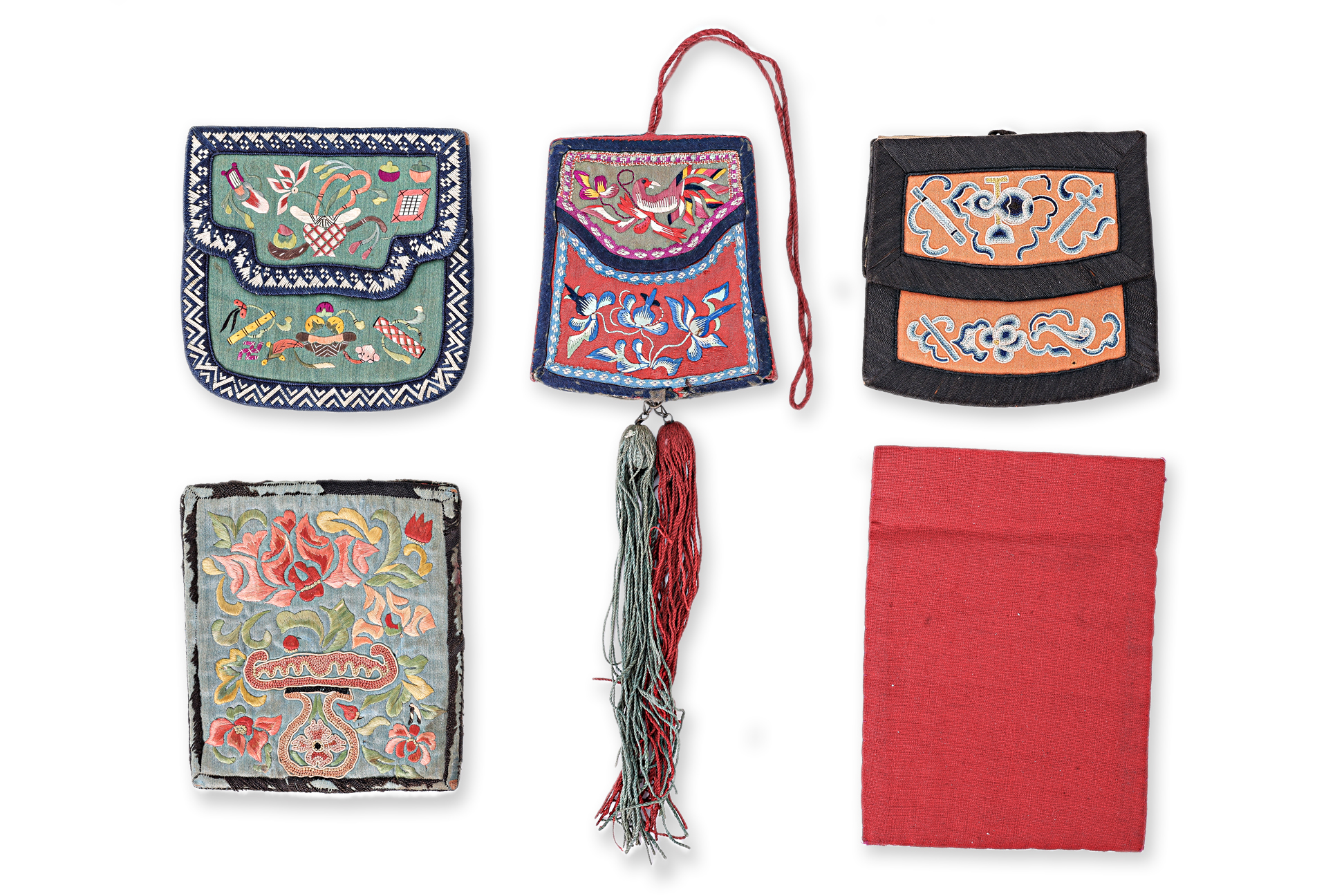 FIVE CHINESE SILK EMBROIDERED PURSES - Image 2 of 2