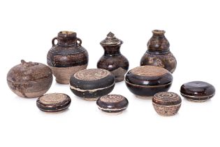 A GROUP OF TEN THAI OLIVE BROWN GLAZED MINIATURES