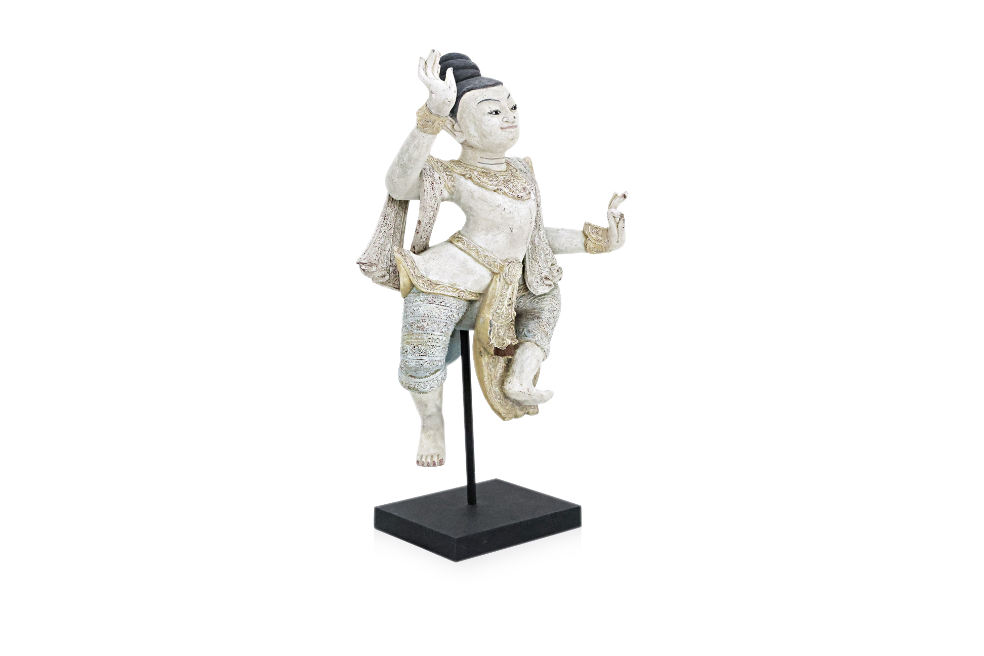 A CARVED AND PAINTED WOOD FIGURE OF A DANCER - Image 2 of 2