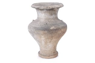 A CAMBODIAN KHMER BALUSTER POTTERY JAR