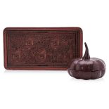 A BURMESE LACQUER 'PUMPKIN' BOX AND TRAY