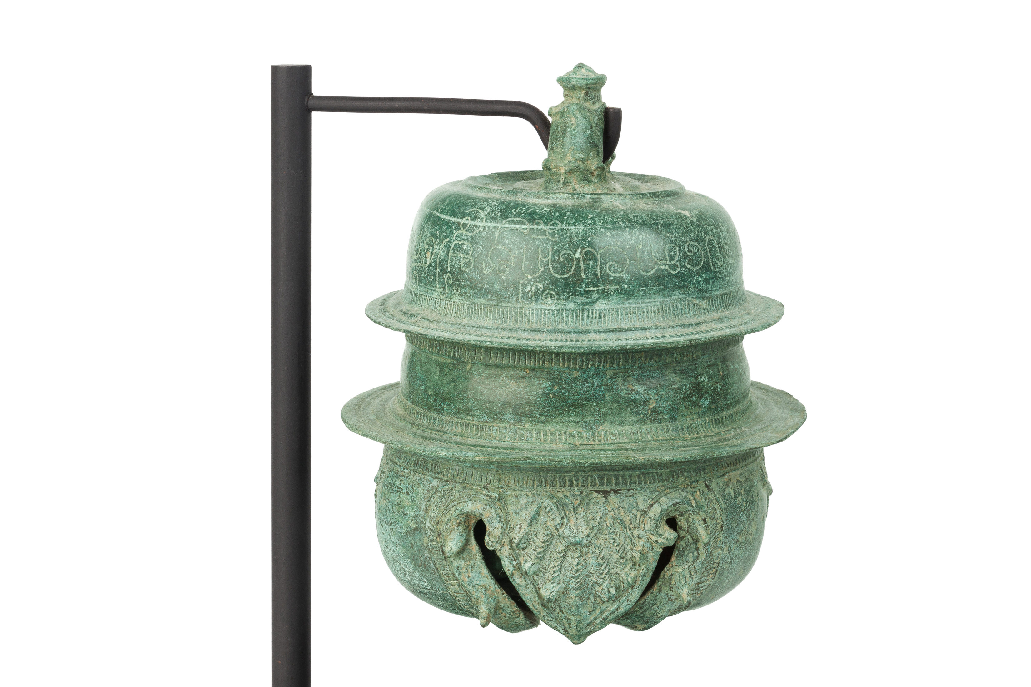 A KHMER TYPE BRONZE ELEPHANT BELL ON STAND - Image 3 of 8