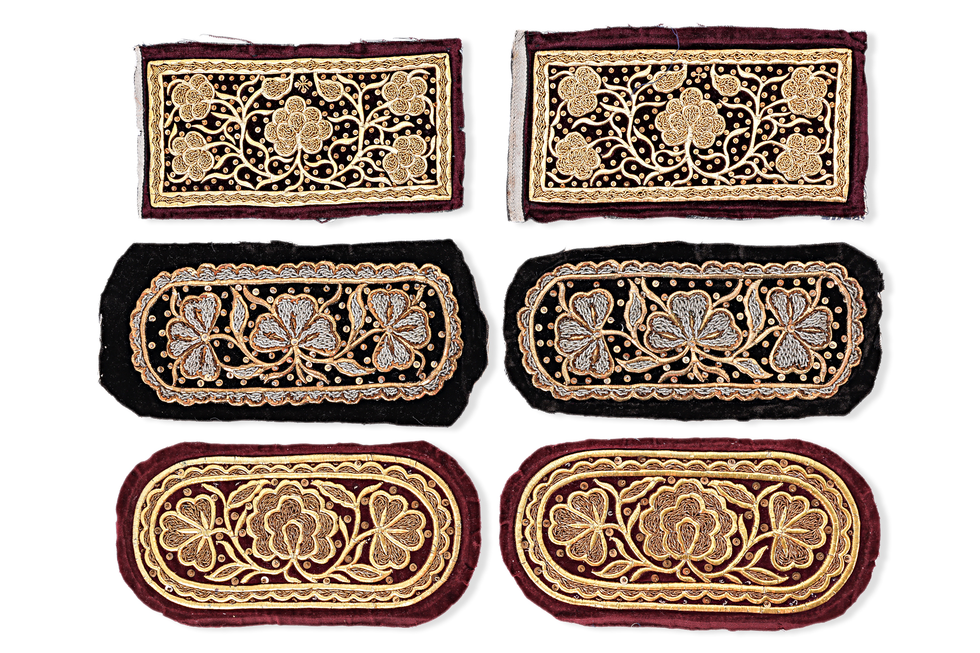 THREE PAIRS OF MALAYSIAN EMBROIDERED PILLOW ENDS