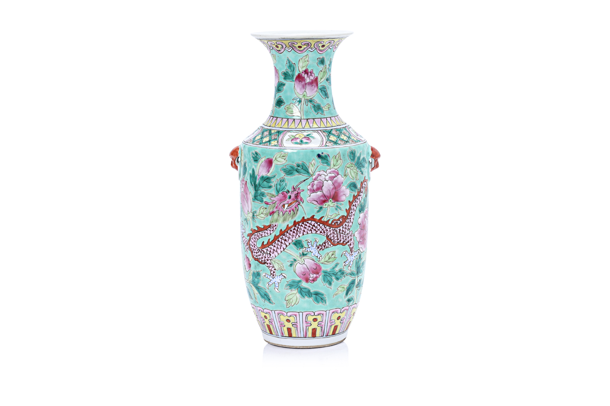 A FAMILLE ROSE TURQUOISE GROUND VASE