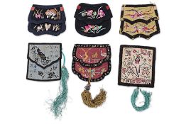 SIX CHINESE SILK EMBROIDERED SQUARE PURSES