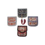 FOUR CHINESE SILK EMBROIDERED SQUARE PURSES