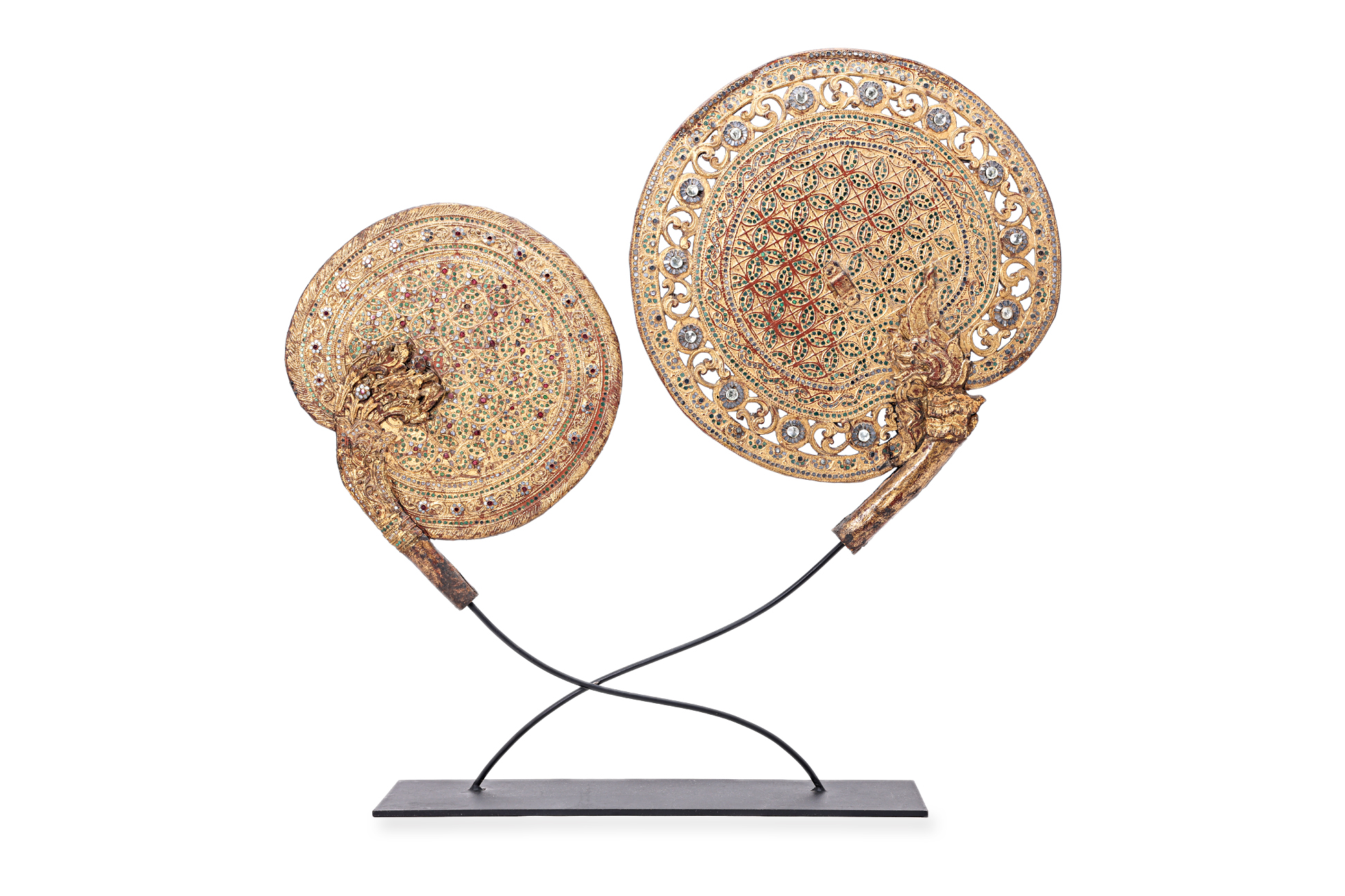 TWO BURMESE GILT LACQUER FAN HEADS - Image 2 of 3