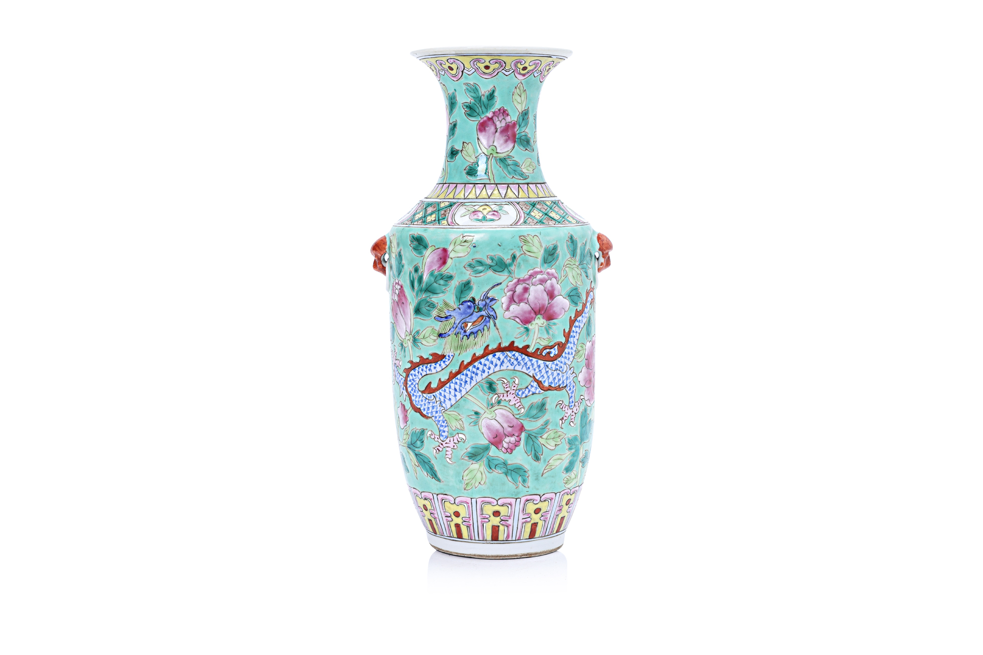 A FAMILLE ROSE TURQUOISE GROUND VASE - Image 2 of 3