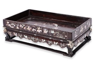 A VIETNAMESE MOTHER OF PEARL INLAID TRAY