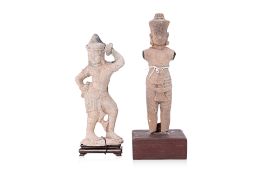 TWO CAMBODIAN POTTERY FIGURES