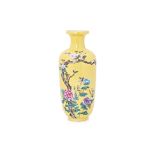 A YELLOW GROUND FAMILLE ROSE PORCELAIN VASE