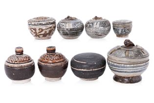 AN ASSORTMENT OF EIGHT THAI LIDDED BOXES