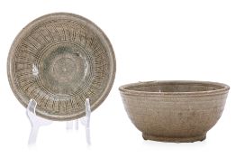 A THAI CELADON DISH AND LARGE BOWL