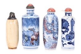 A GROUP OF PORCELAIN AND OTHER SNUFF BOTTLES