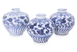 THREE CHINESE BLUE AND WHITE JARLETS