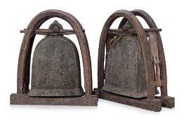 A PAIR OF LARGE THAI BUFFALO OR ELEPHANT BELLS