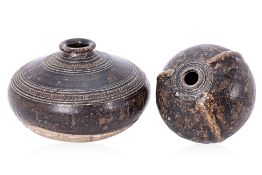 A CAMBODIAN HONEY POT AND COCONUT VESSEL