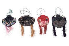 FOUR CHINESE SILK EMBROIDERED HEART-SHAPED PURSES