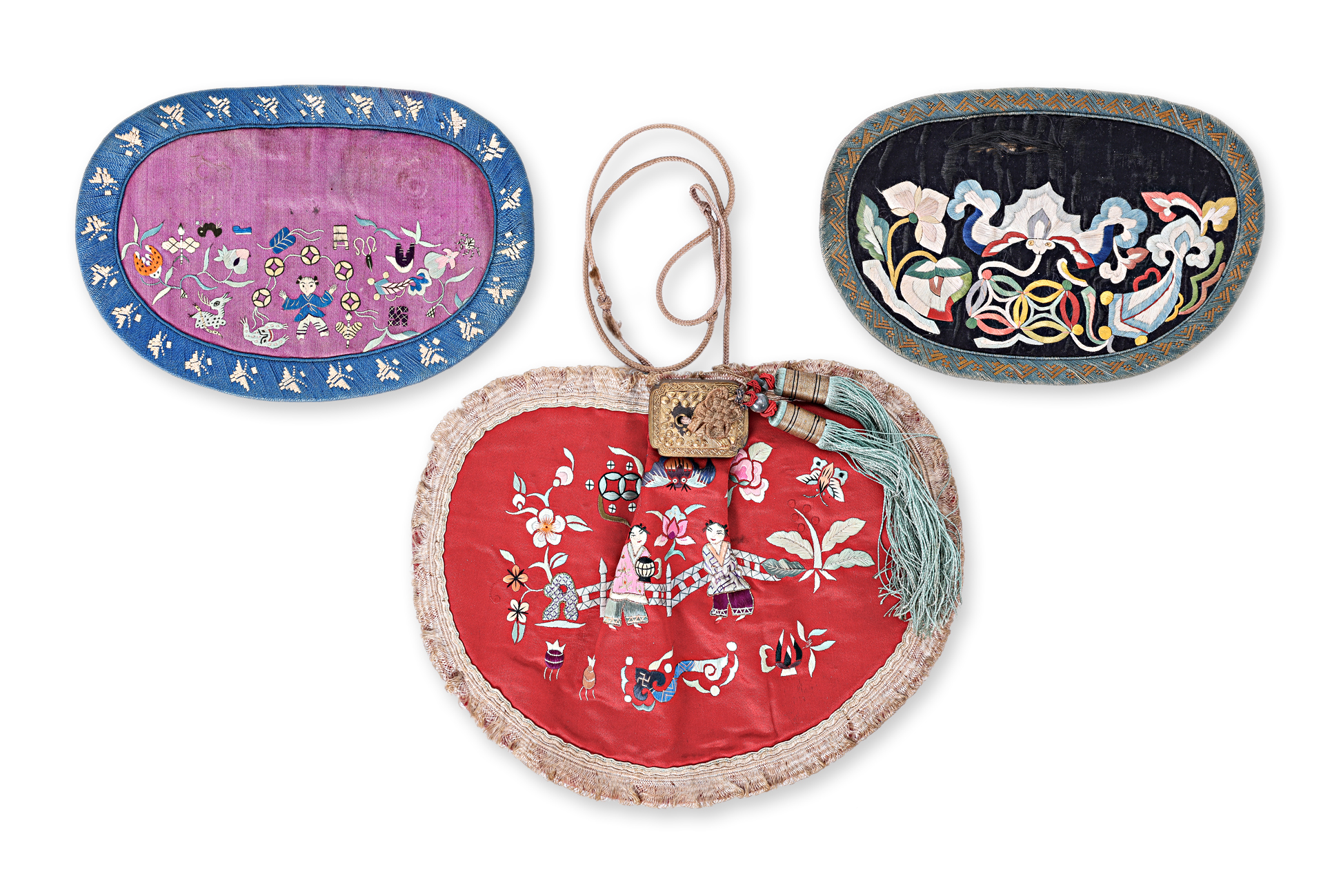 SIX CHINESE SILK EMBROIDERED ROUND WAIST PURSES - Image 3 of 3