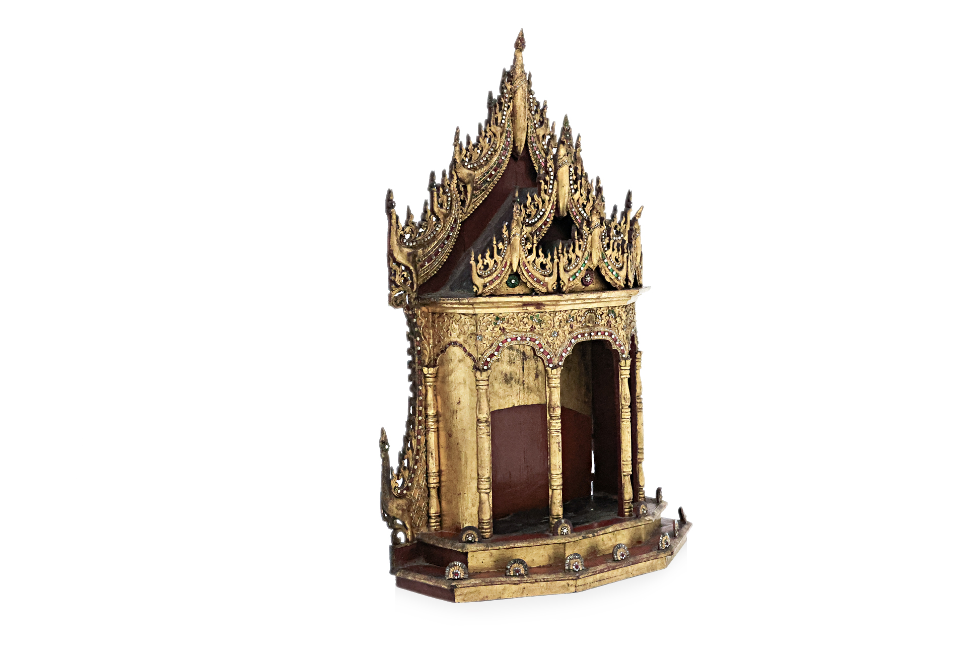 A LARGE BURMESE GILT WOOD AND GLASS INLAID SHRINE - Image 2 of 3