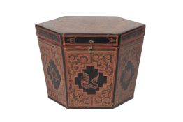 A BURMESE HEXAGONAL LACQUER BOX