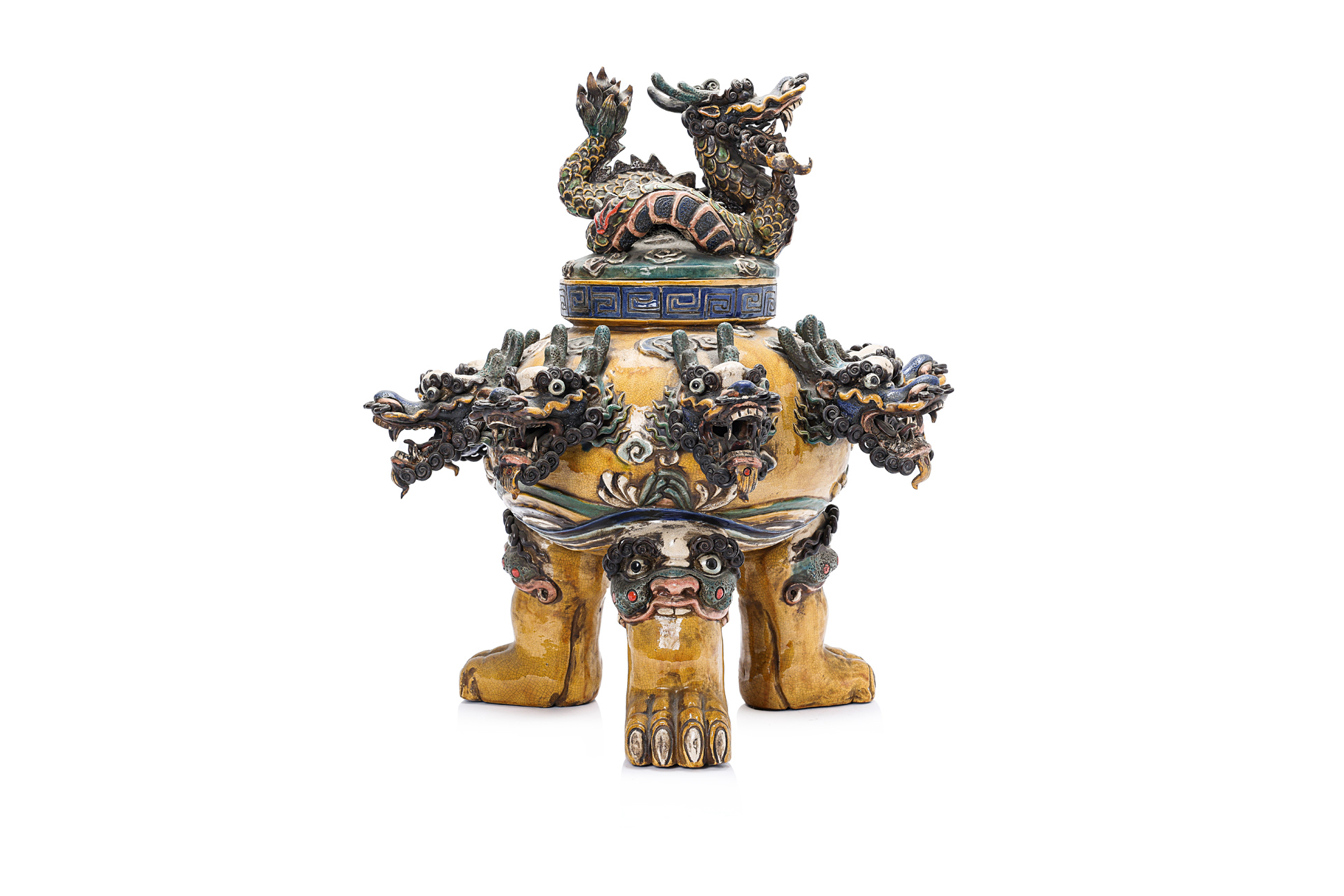 A LARGE CERAMIC DRAGON CENSER