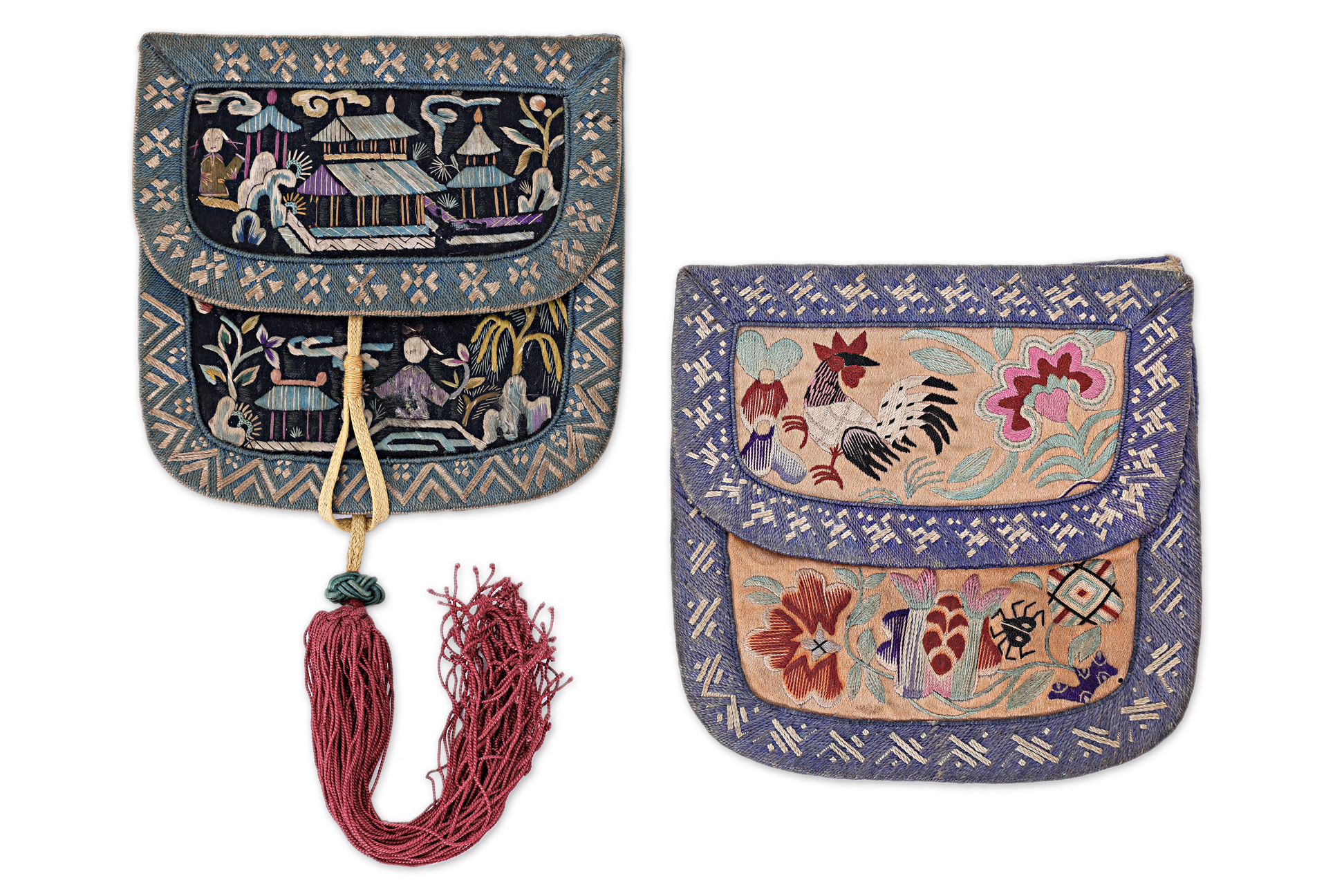 FOUR CHINESE SILK EMBROIDERED SQUARE PURSES - Image 2 of 3