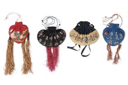 FOUR CHINESE SILK EMBROIDERED PURSES