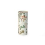 A QIANJIAN STLYE PORCELAIN CYLINDRICAL VASE OR HAT STAND